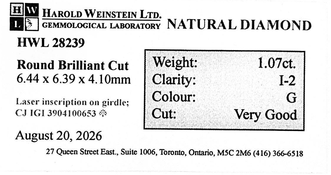 Natural 1.07 ct. Round Cut Loose Diamond