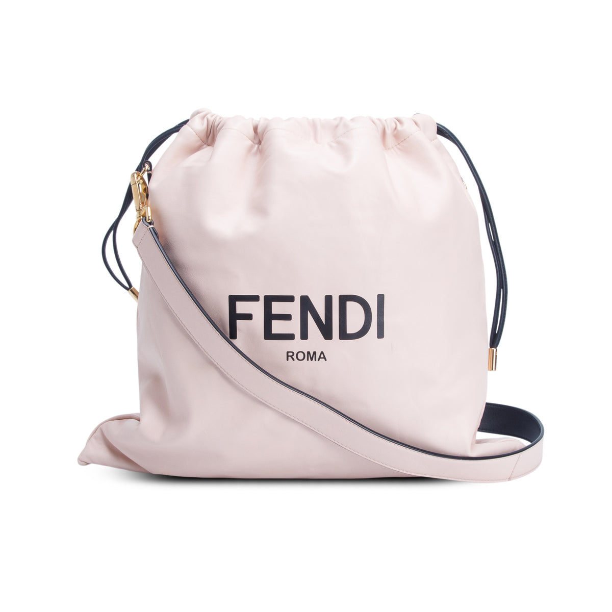 Fendi Pink Soft Nappa Logo Drawstring Pouch Bag w/ Strap