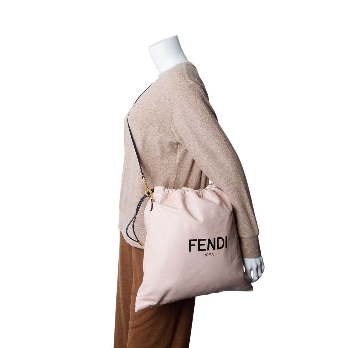 Fendi Pink Soft Nappa Logo Drawstring Pouch Bag w/ Strap
