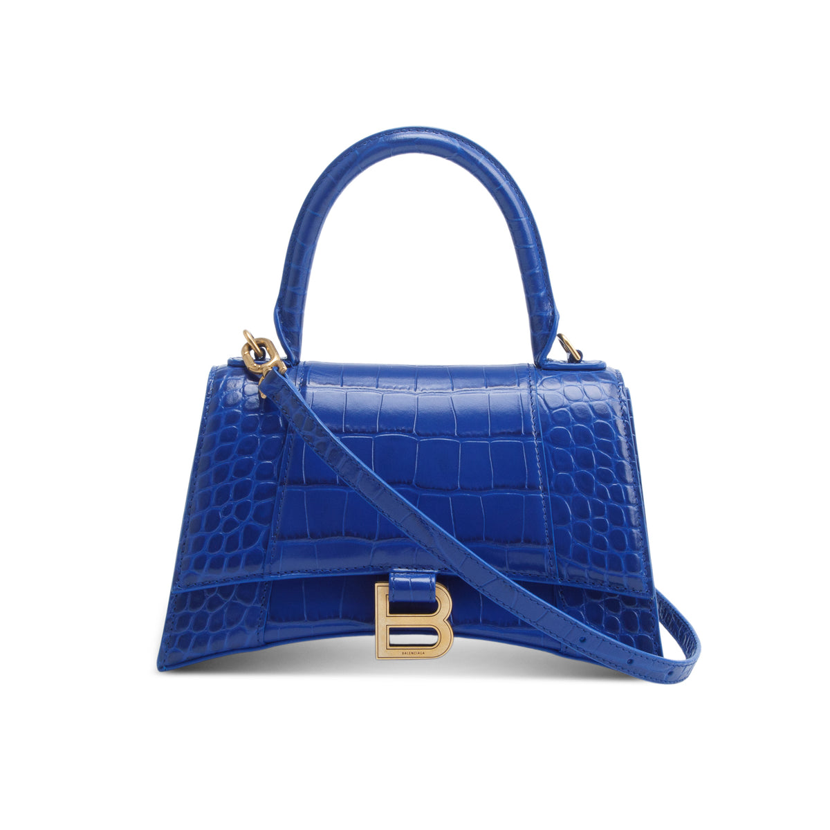 Balenciaga Blue Croc Embossed Leather Small Hourglass Top Handle Bag w/ Strap