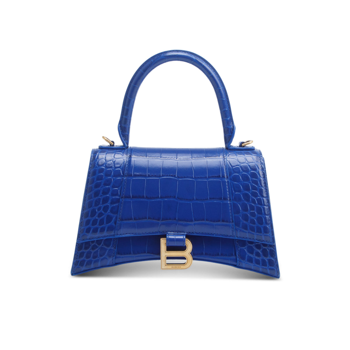 Balenciaga Blue Croc Embossed Leather Small Hourglass Top Handle Bag w/ Strap