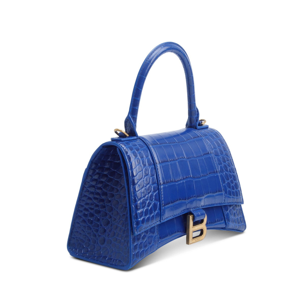 Balenciaga Blue Croc Embossed Leather Small Hourglass Top Handle Bag w/ Strap