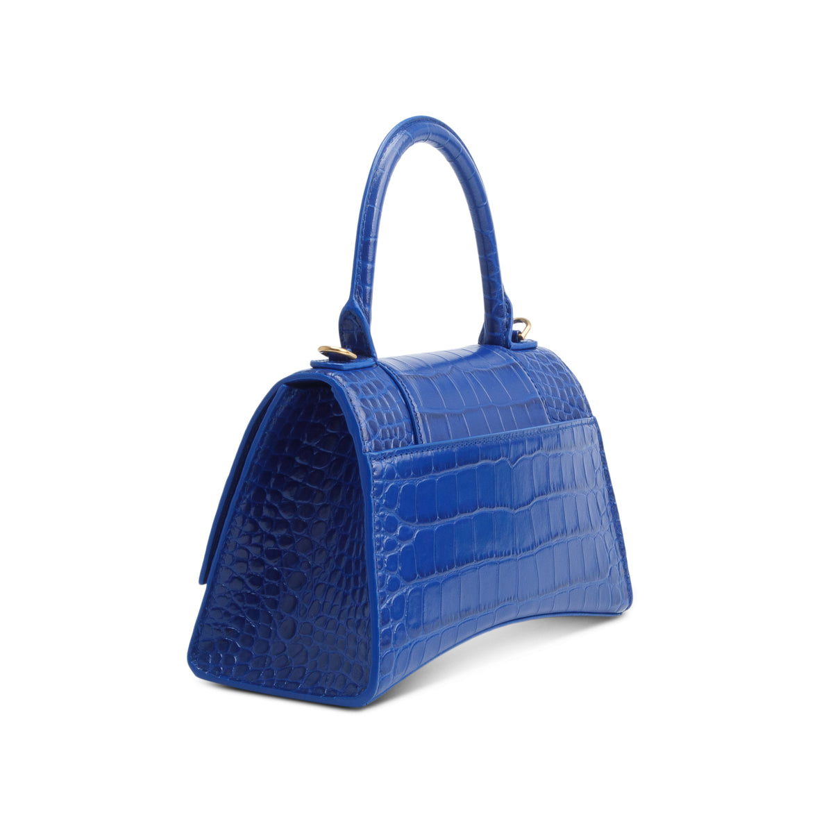 Balenciaga Blue Croc Embossed Leather Small Hourglass Top Handle Bag w/ Strap
