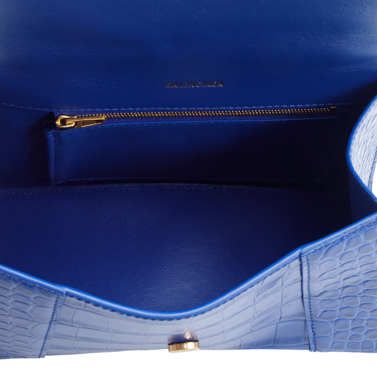 Balenciaga Blue Croc Embossed Leather Small Hourglass Top Handle Bag w/ Strap