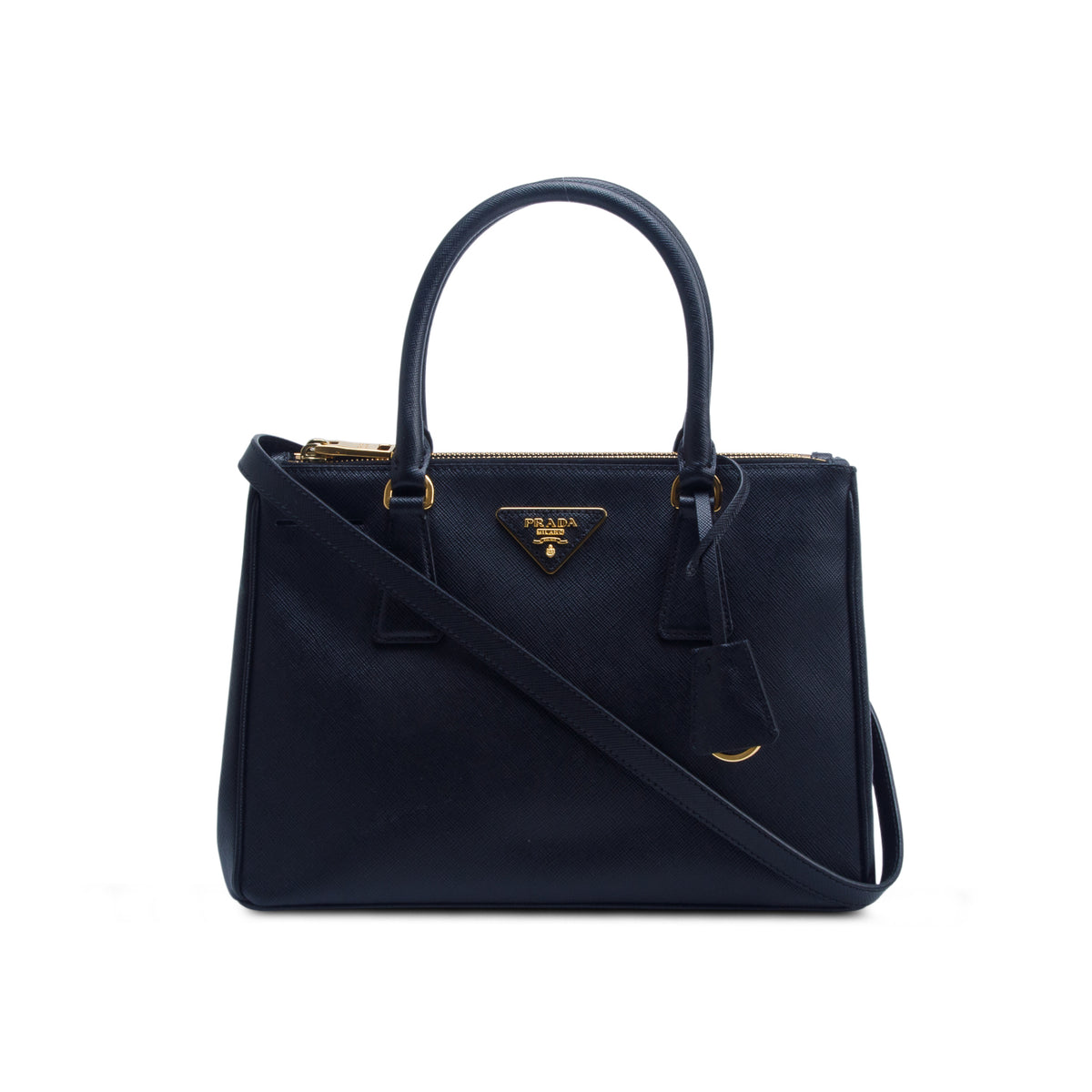 Prada Black Saffiano Leather Small Double Zip Galleria Tote w/ Authenticity Card & Strap