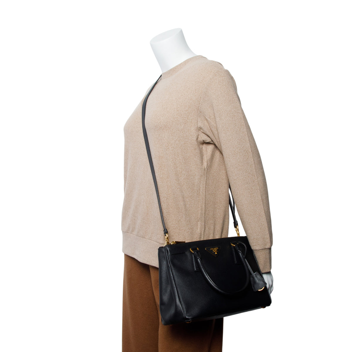 Prada Black Saffiano Leather Small Double Zip Galleria Tote w/ Authenticity Card & Strap