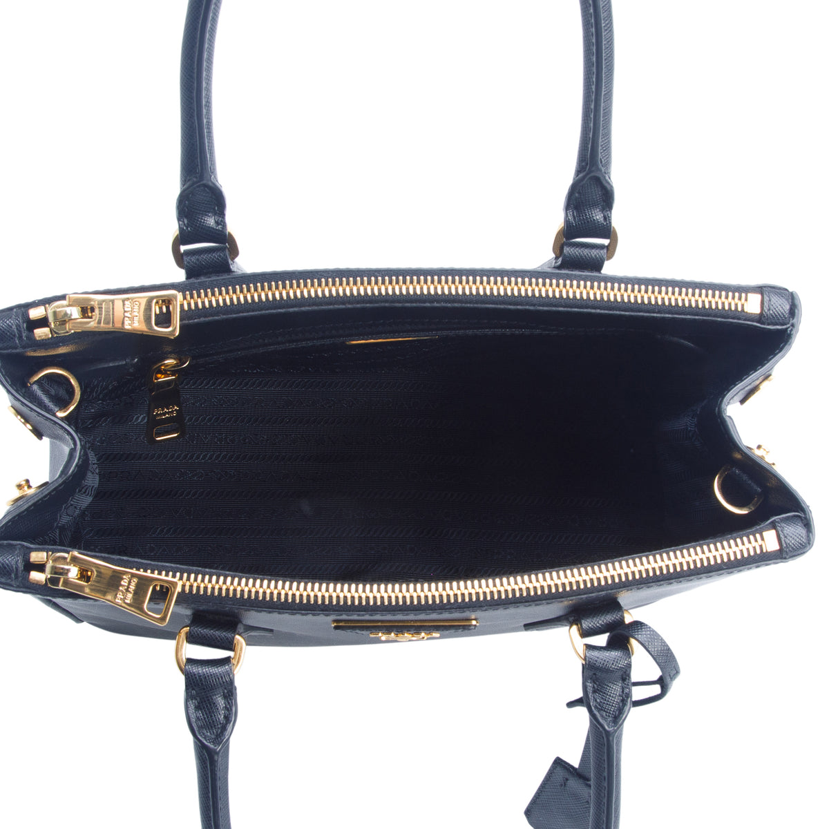 Prada Black Saffiano Leather Small Double Zip Galleria Tote w/ Authenticity Card & Strap