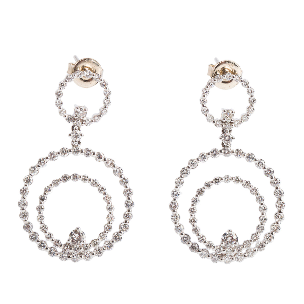 18k White Gold Diamond Circular Drop Earrings