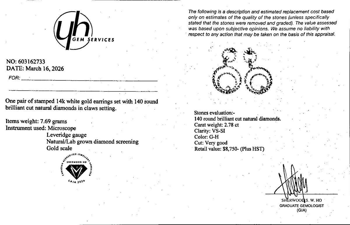 18k White Gold Diamond Circular Drop Earrings