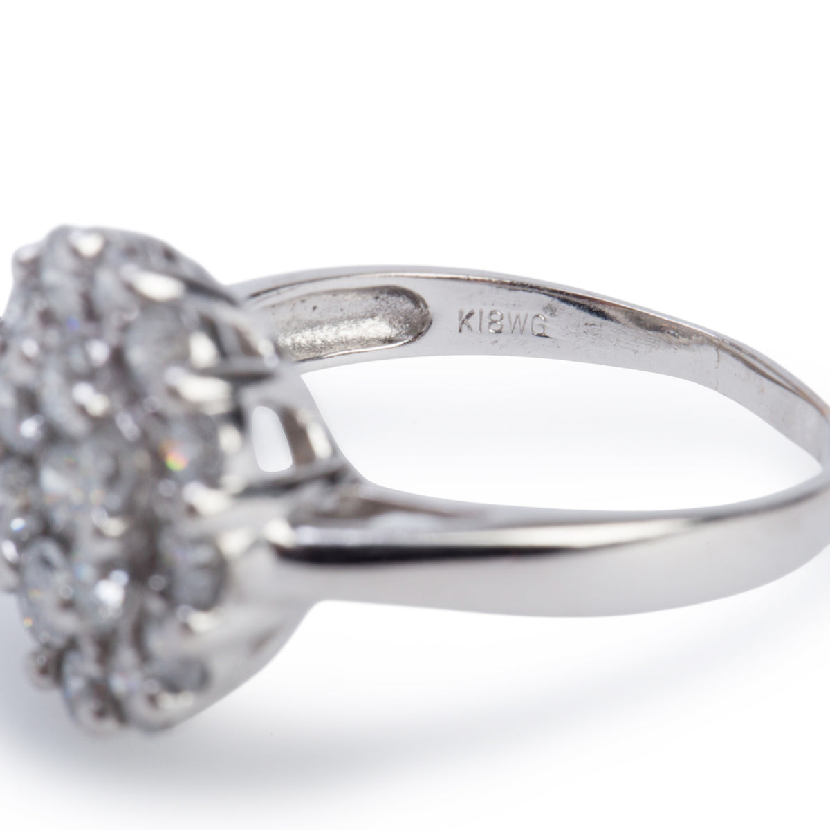 18k White Gold Cluster Diamond Ring, Size 7.75