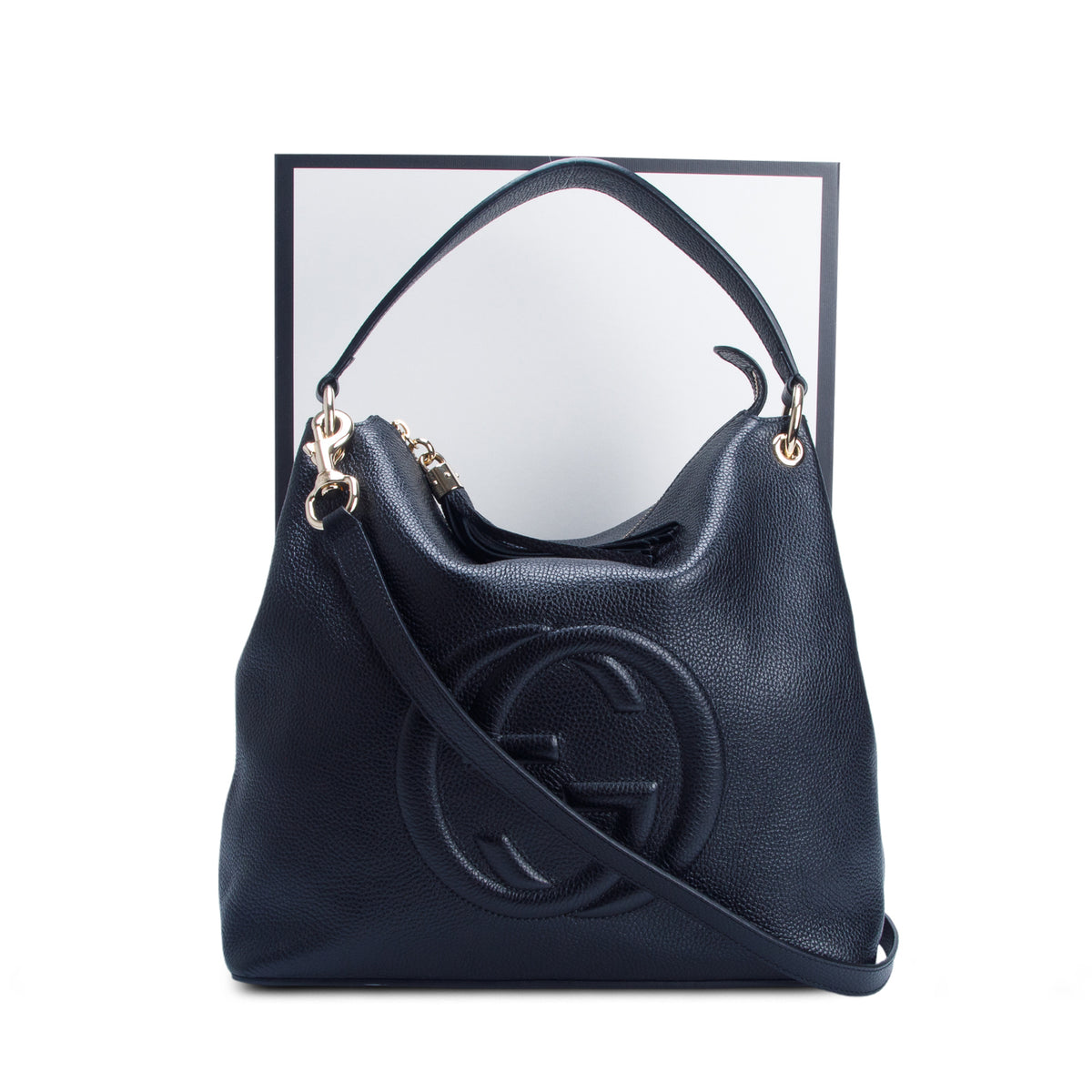Gucci Black Pebbled Calfskin Leather Convertible Soho Hobo Bag w/ Box
