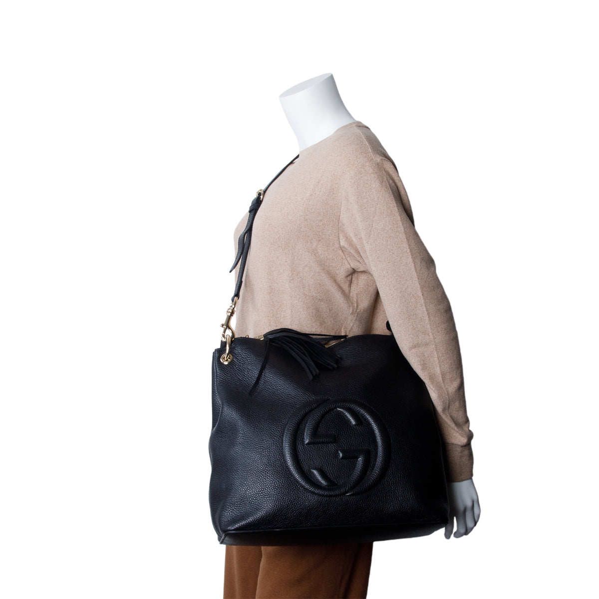 Gucci Black Pebbled Calfskin Leather Convertible Soho Hobo Bag w/ Box