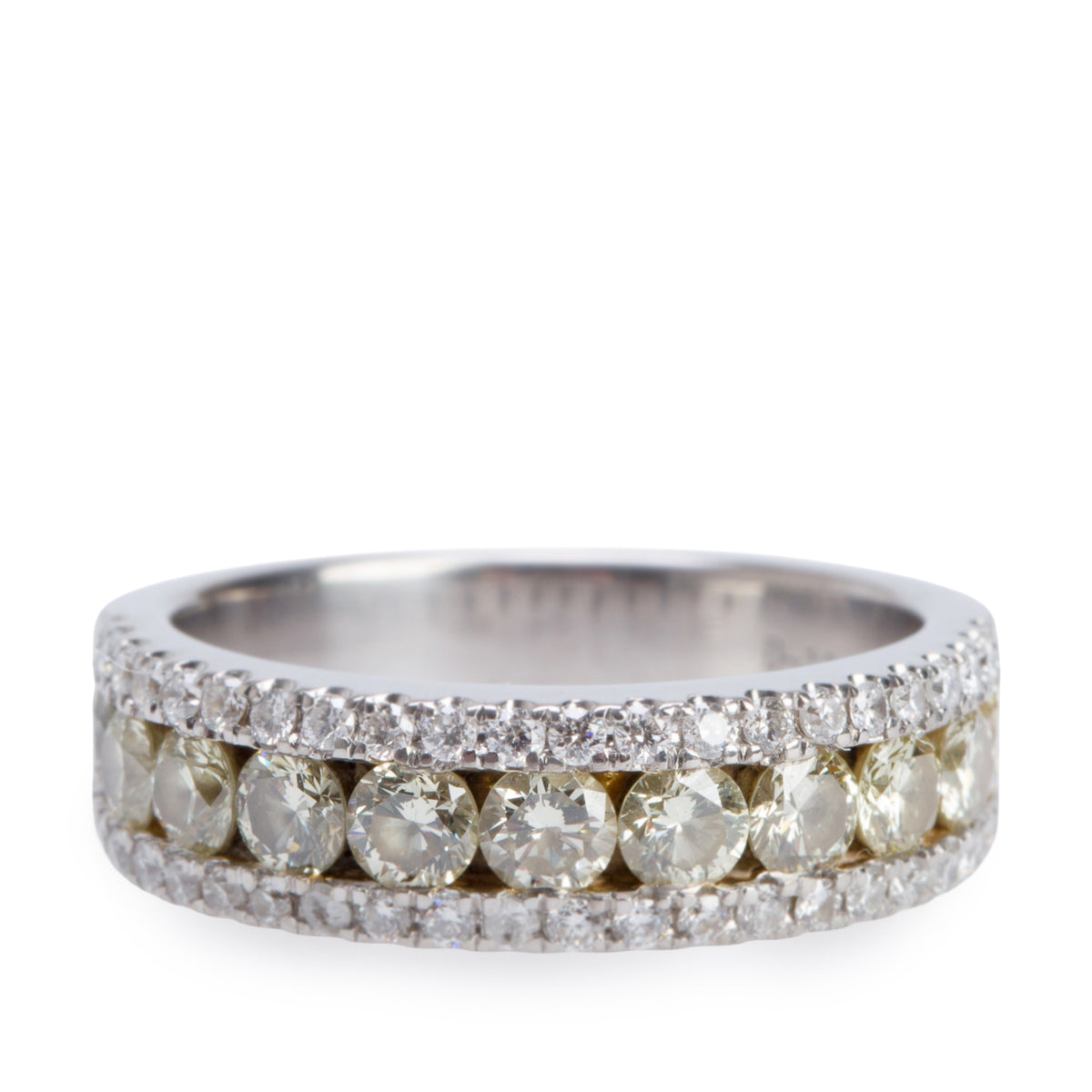 18k White Gold 1.73 tcw. Diamond Three-Row Band Ring, Size 6.25