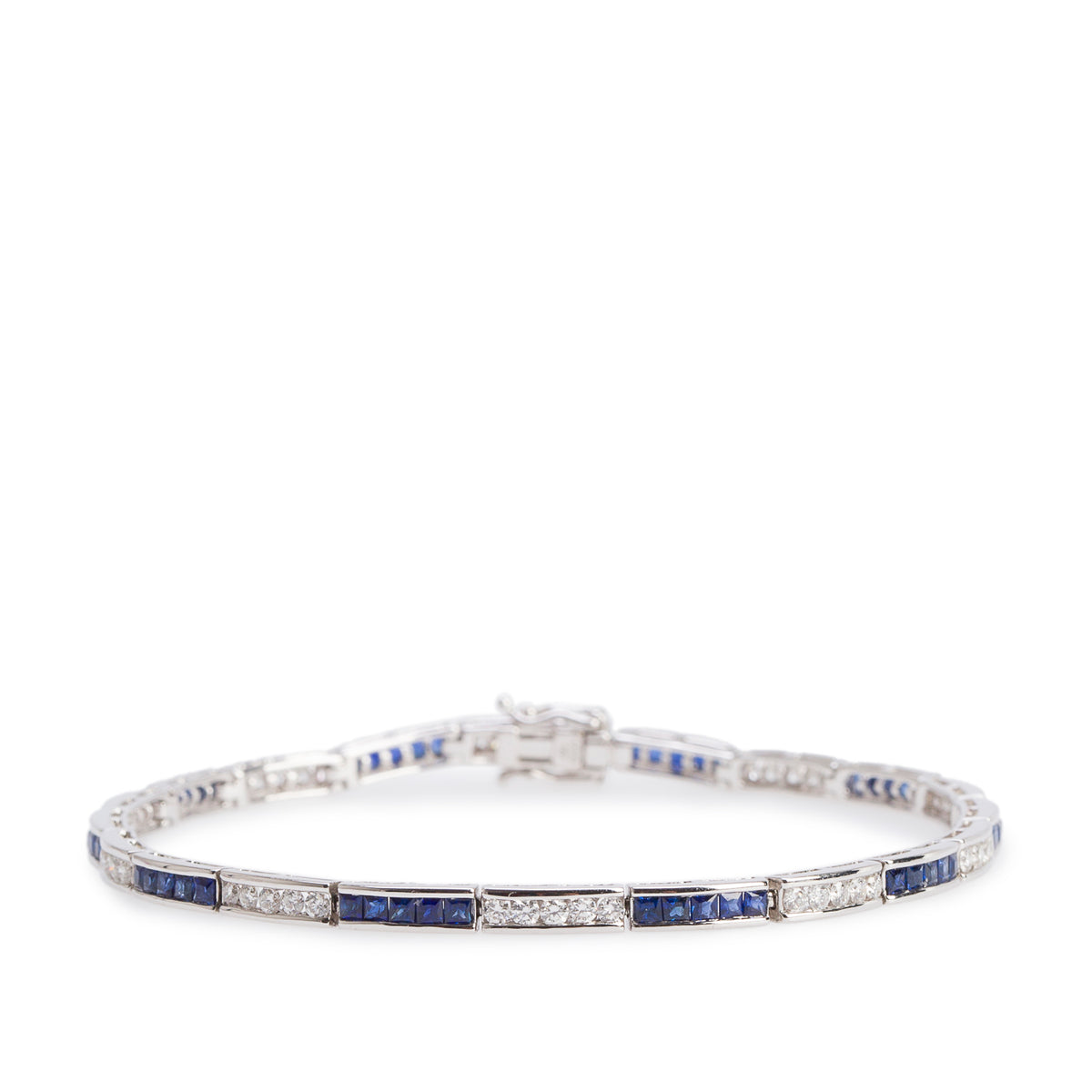 18k White Gold Sapphire & Diamond Link Bracelet