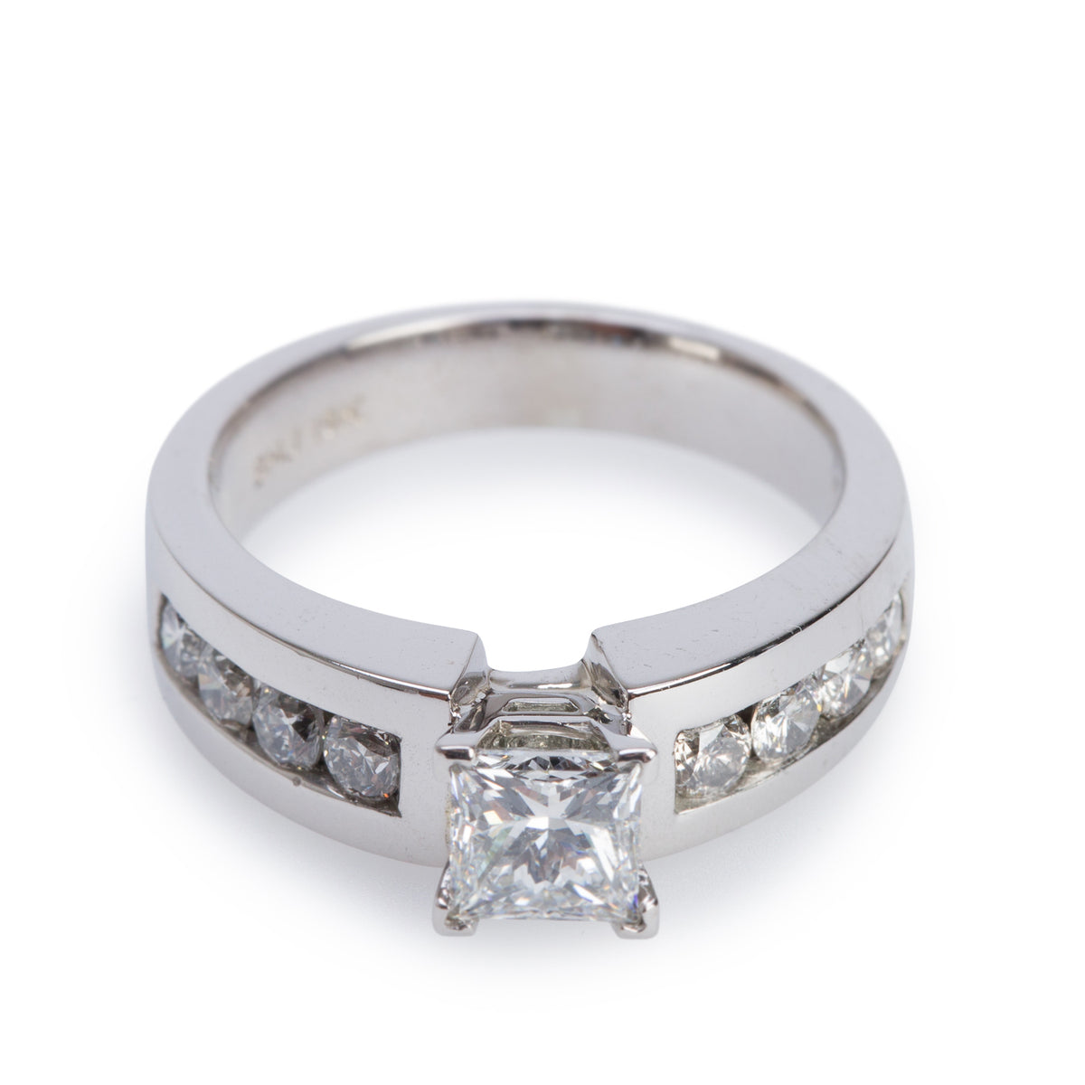 19k White Gold 0.72 ct. Princess Cut Diamond Ring, Size 6.25
