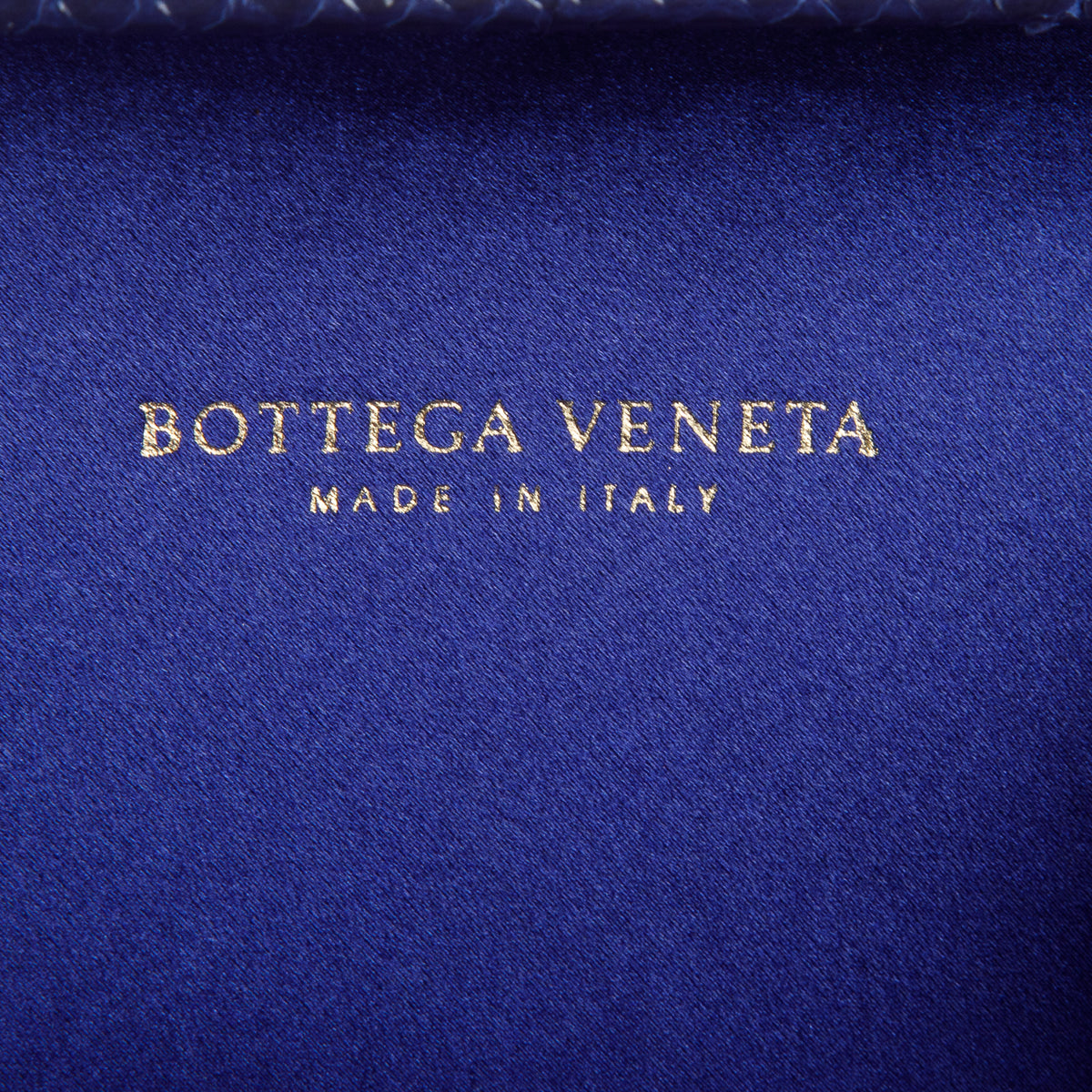 Bottega Veneta Blue Satin Ayers Intreccio Impero Knot Clutch