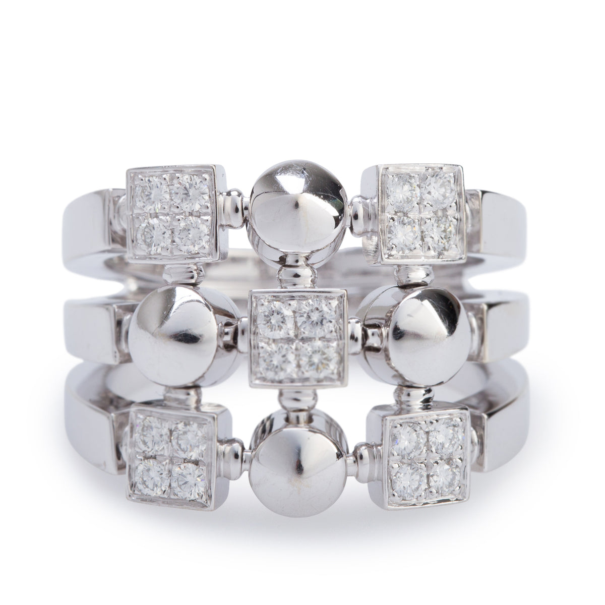 BVLGARI 18k White Gold Diamond Lucea Ring, Size 7.5