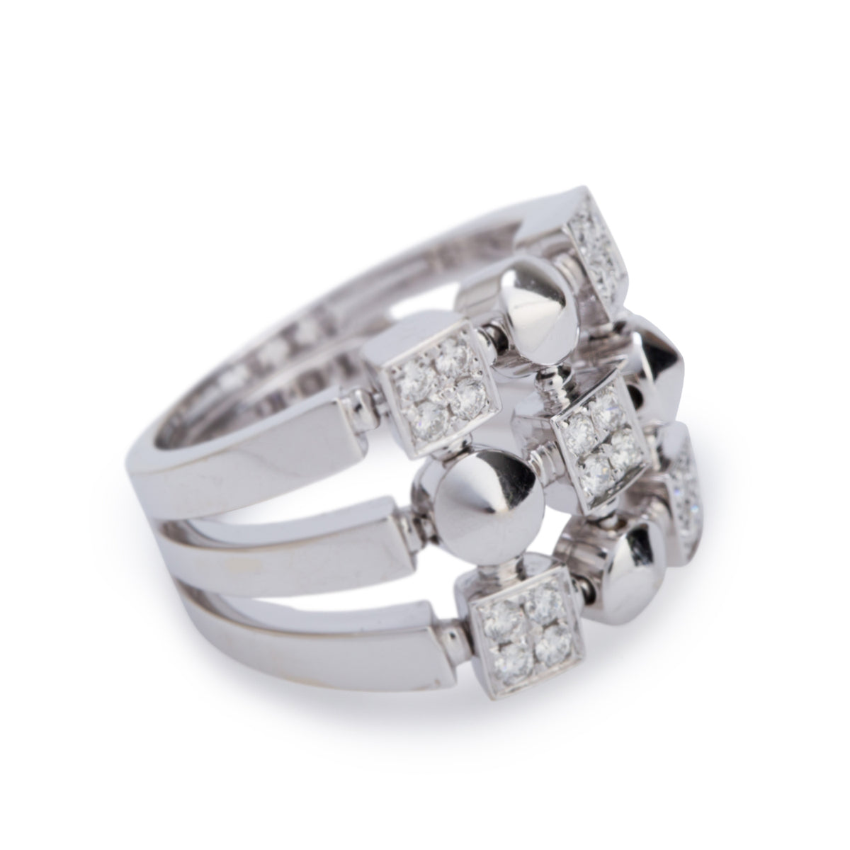 BVLGARI 18k White Gold Diamond Lucea Ring, Size 7.5