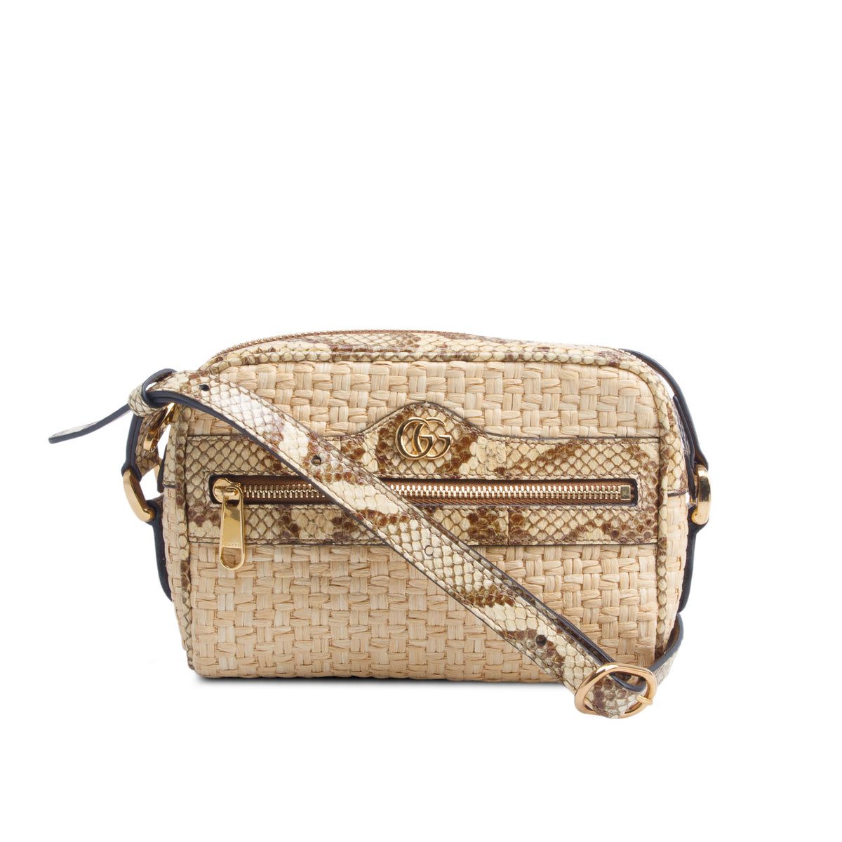 Gucci Natural Raffia Elaphe Mini Ophidia Shoulder Bag