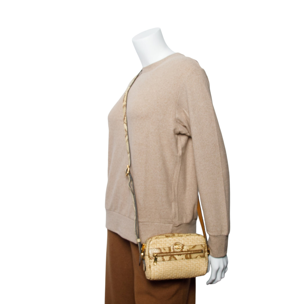 Gucci Natural Raffia Elaphe Mini Ophidia Shoulder Bag