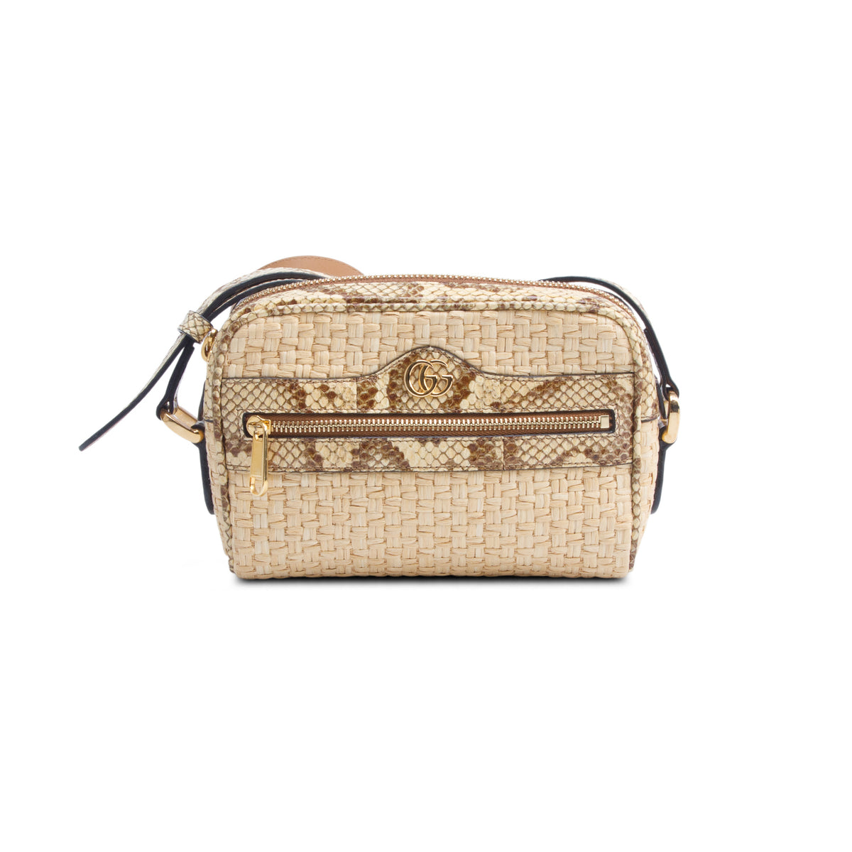 Gucci Natural Raffia Elaphe Mini Ophidia Shoulder Bag