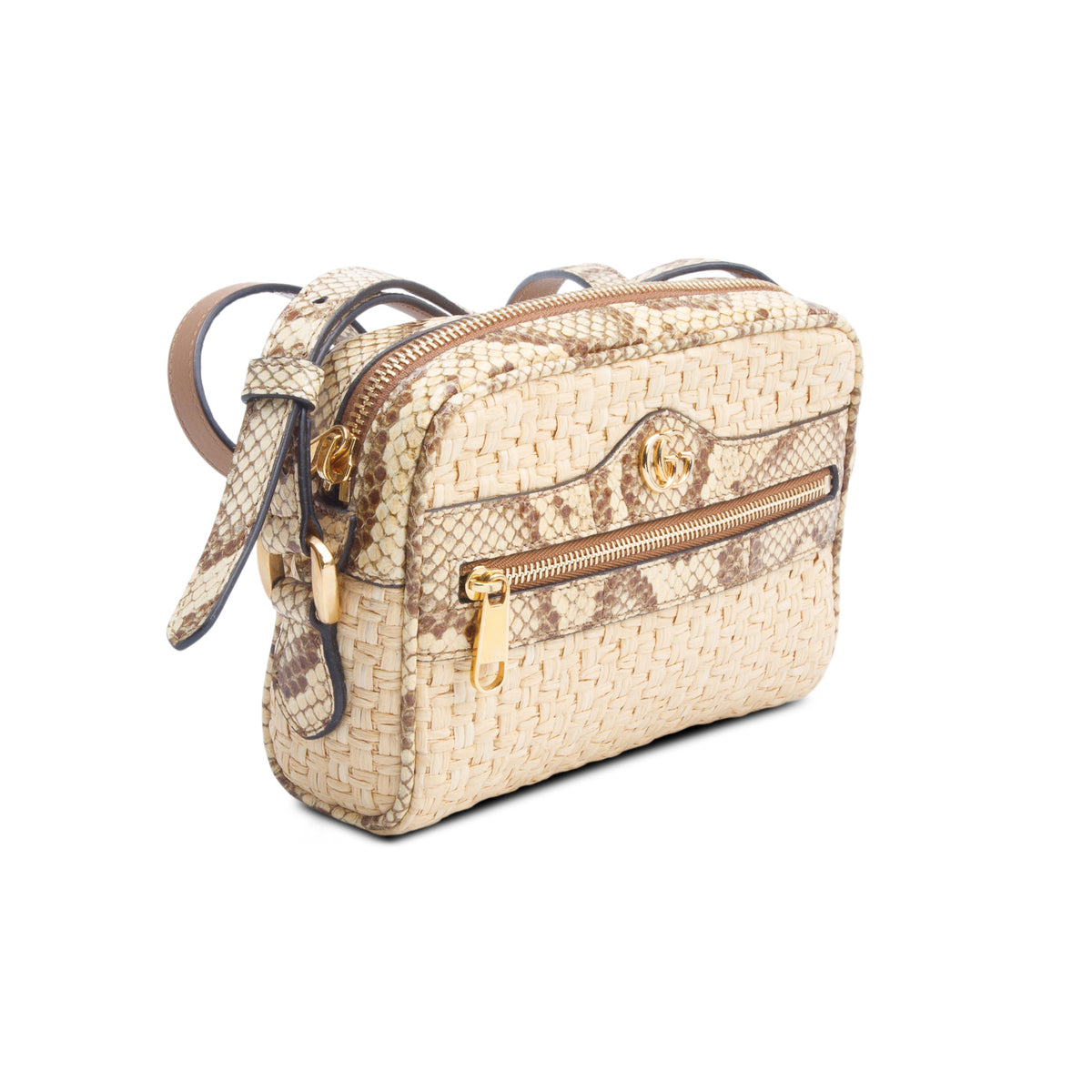Gucci Natural Raffia Elaphe Mini Ophidia Shoulder Bag