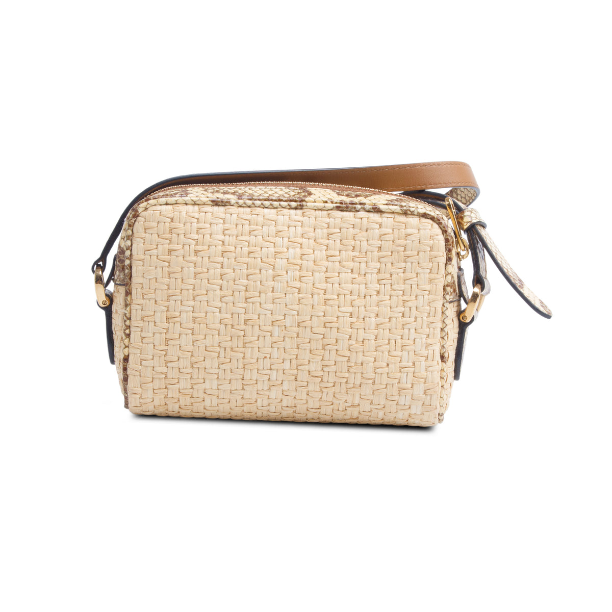 Gucci Natural Raffia Elaphe Mini Ophidia Shoulder Bag