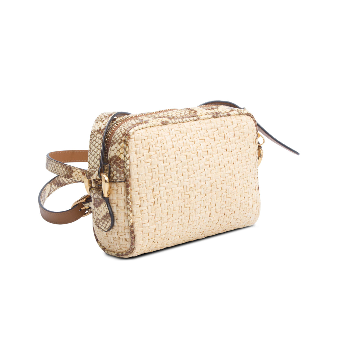 Gucci Natural Raffia Elaphe Mini Ophidia Shoulder Bag