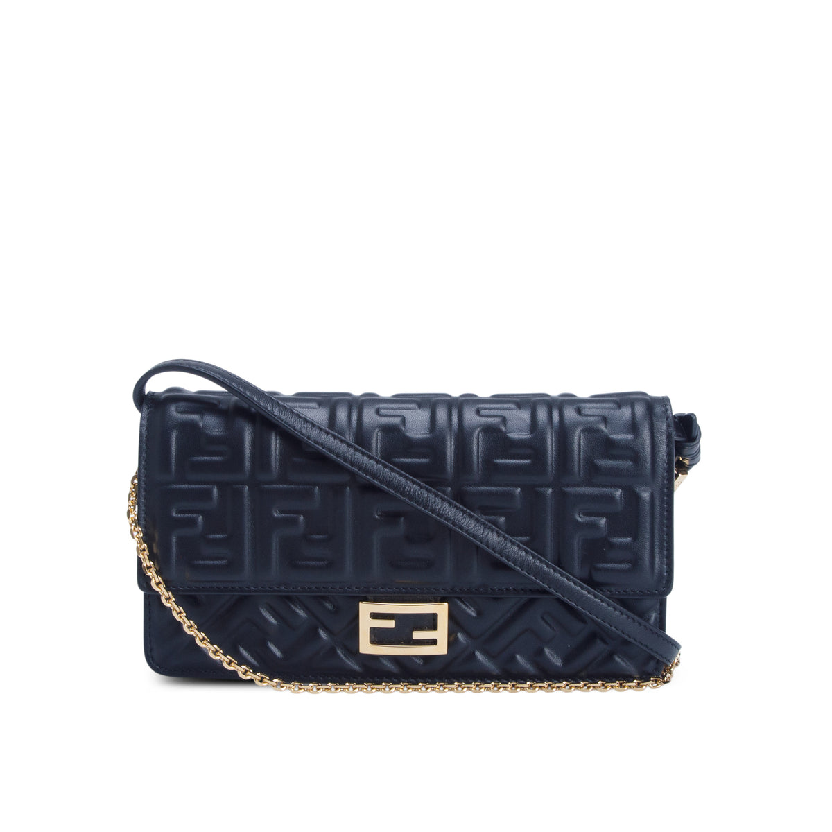 Fendi Black Nappa Matisse FF Embossed Tube Wallet on Chain w/ Straps