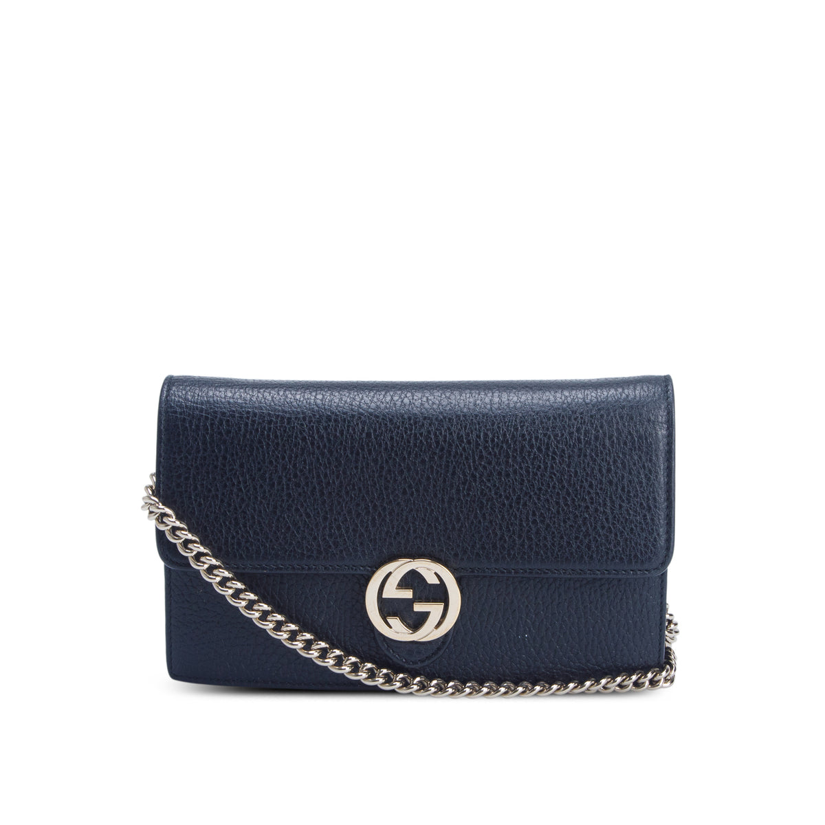 Gucci Black Dollar Calfskin Leather Interlocking G Chain Wallet