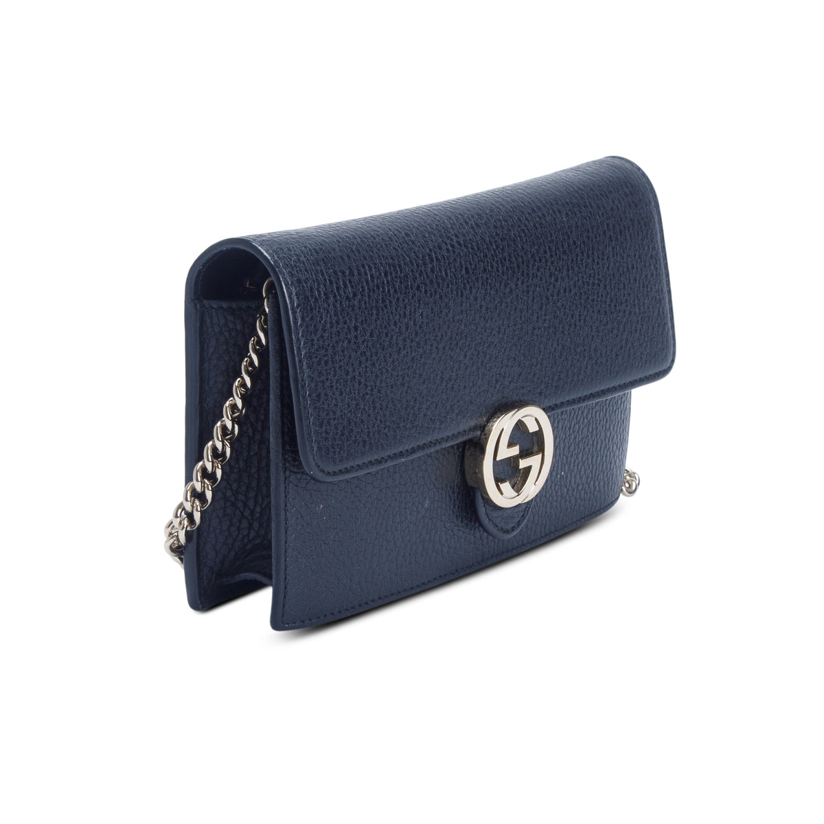 Gucci Black Dollar Calfskin Leather Interlocking G Chain Wallet