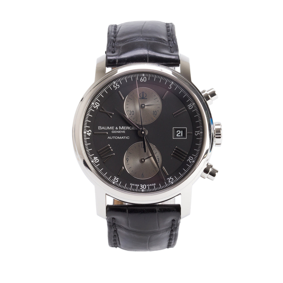 Baume & Mercier Stainless Steel Classima Executive 42 MM Automatic Chronograph Watch Black Dial M0A08733 w/ Box