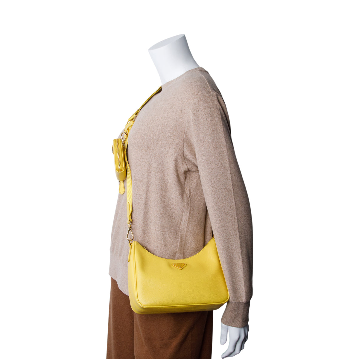 Prada Yellow Saffiano Lux Re-Edition 2005 Shoulder Bag w/ Straps & Authenticity Card
