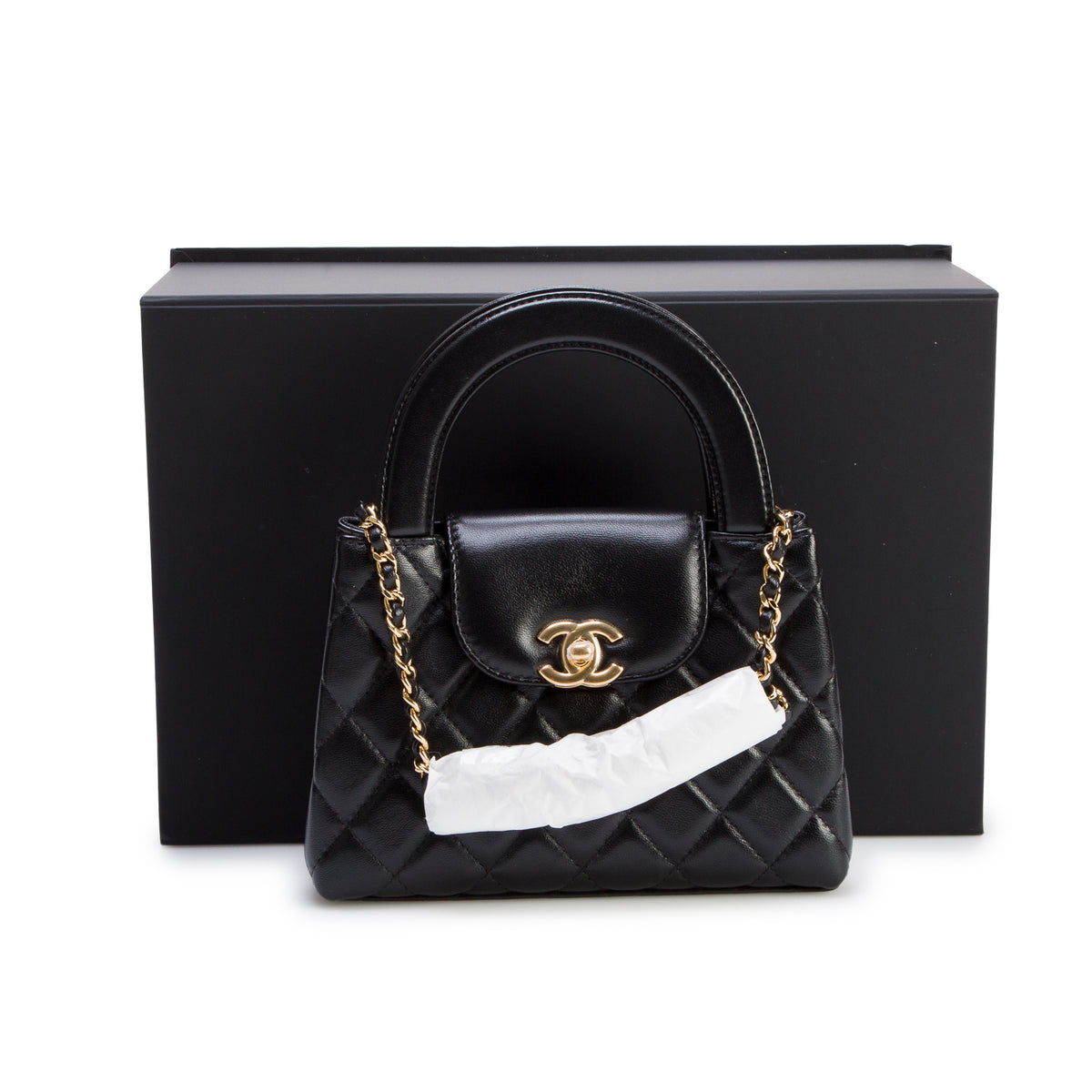 Chanel 2026 Black Shiny Aged Calfskin Quilted Nano Kelly Shopper w/ Box & Receipt