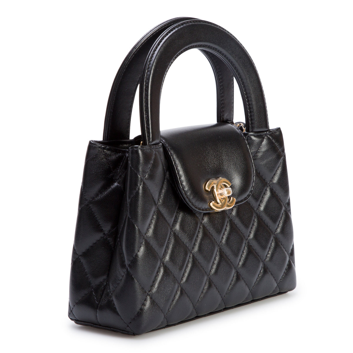 Chanel 2026 Black Shiny Aged Calfskin Quilted Nano Kelly Shopper w/ Box & Receipt