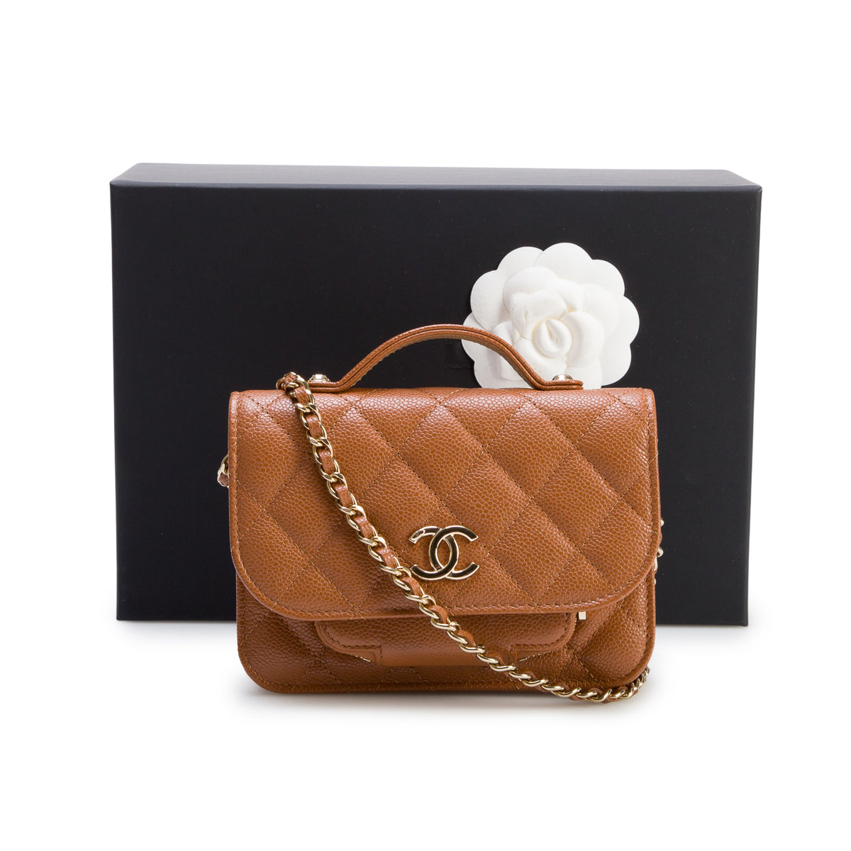 Chanel Brown Caviar Quilted Business Affinity Clutch w/ Box