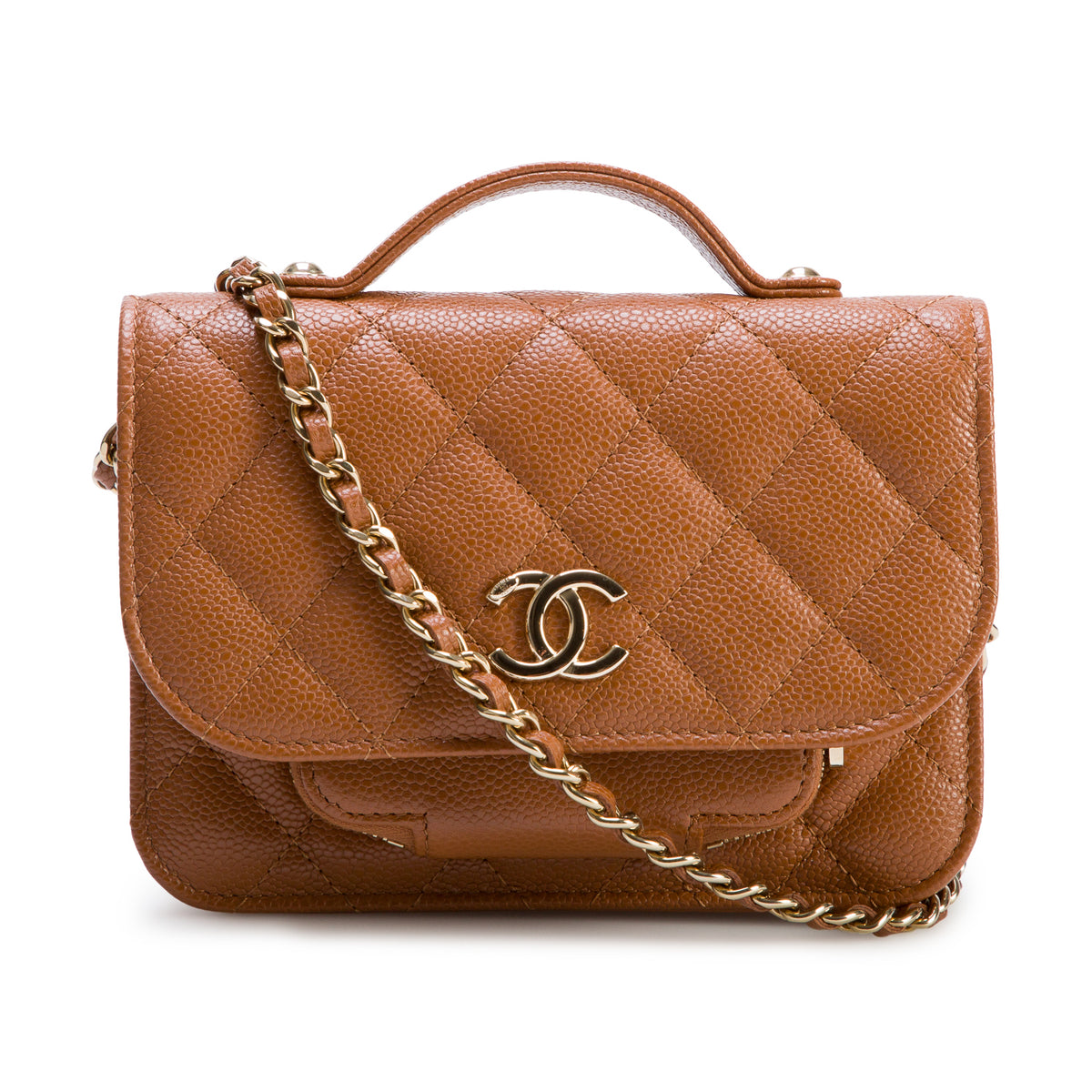 Chanel Brown Caviar Quilted Business Affinity Clutch w/ Box