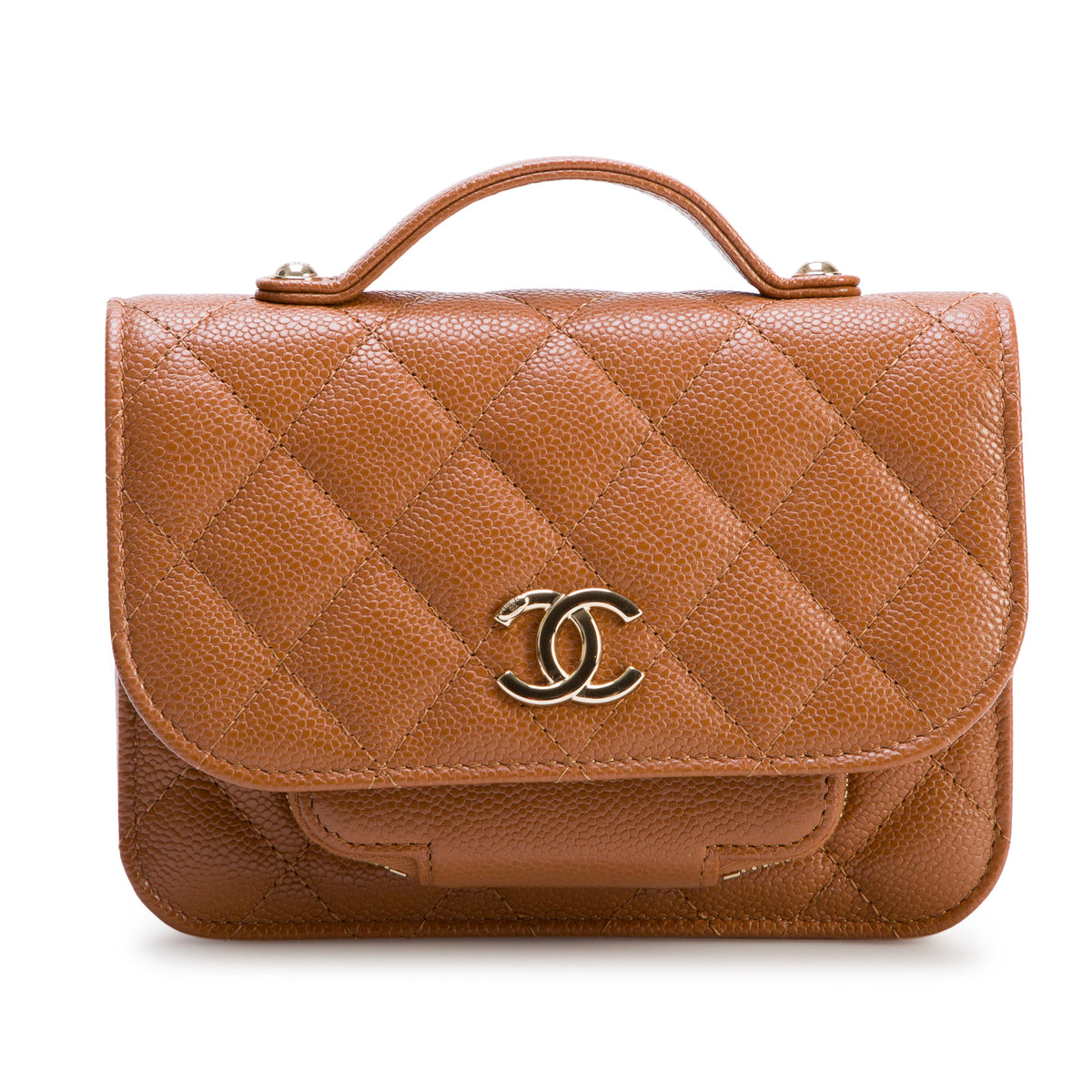 Chanel Brown Caviar Quilted Business Affinity Clutch w/ Box