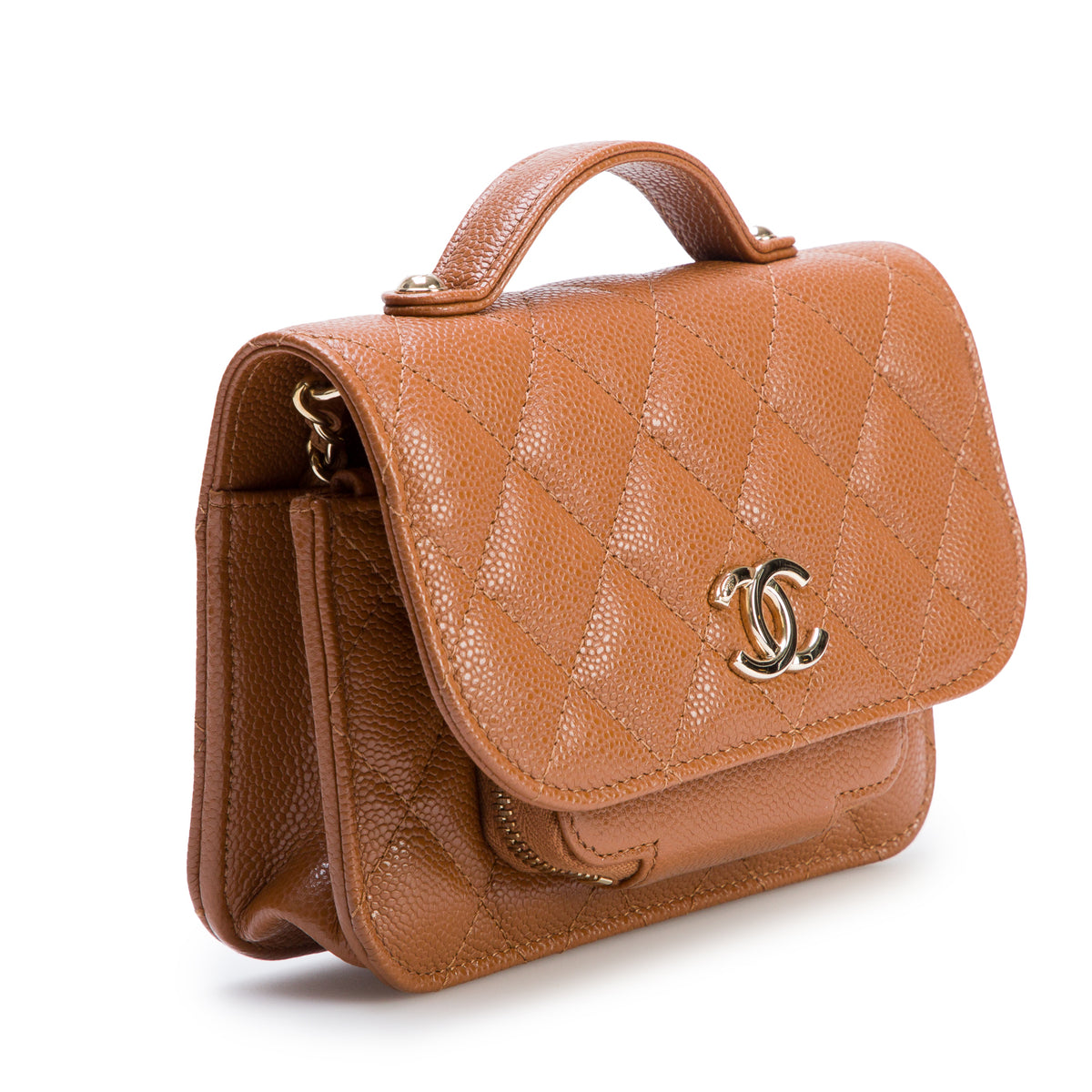 Chanel Brown Caviar Quilted Business Affinity Clutch w/ Box