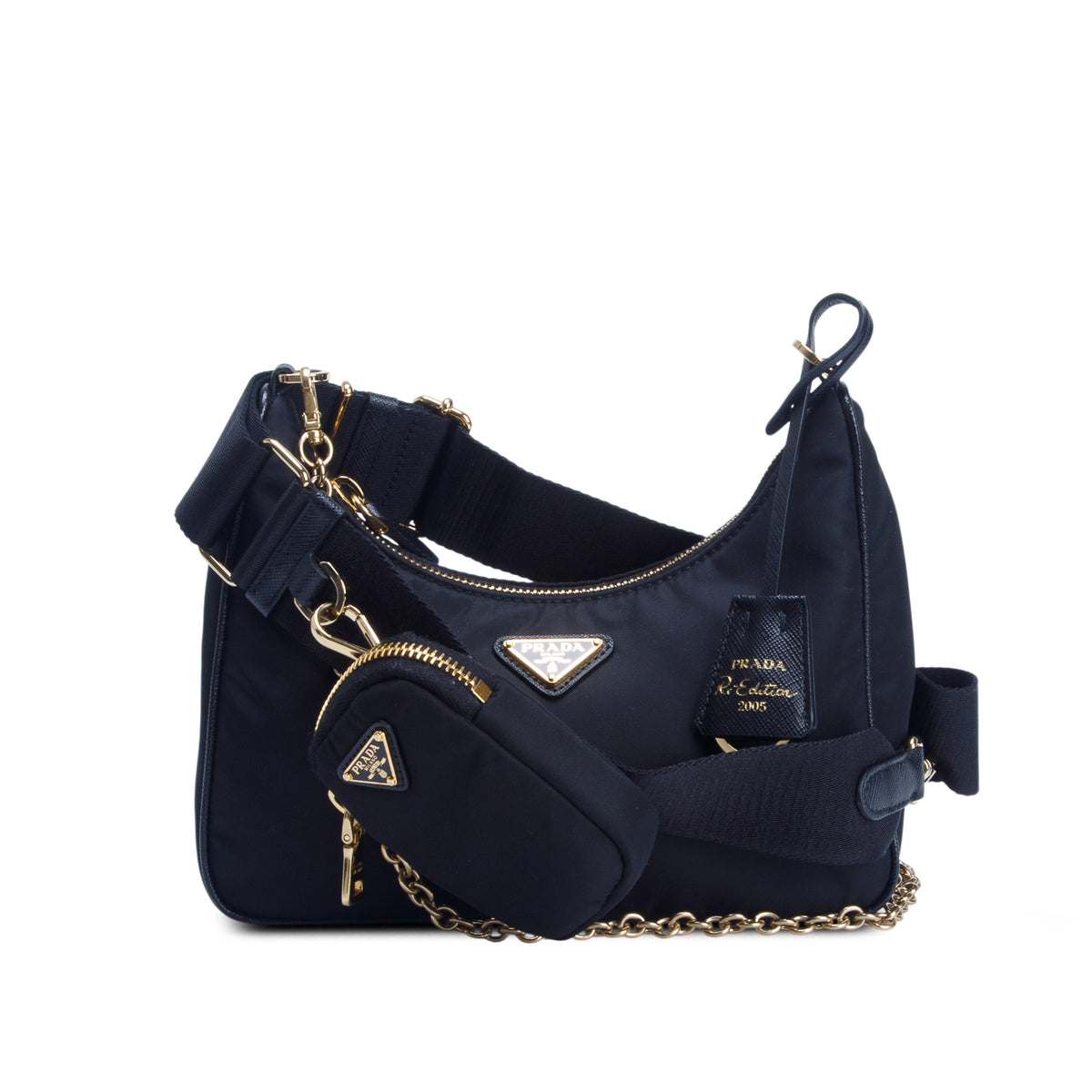 Prada Black Re-Edition 2005 Re-Nylon Bag w/ Box & Straps