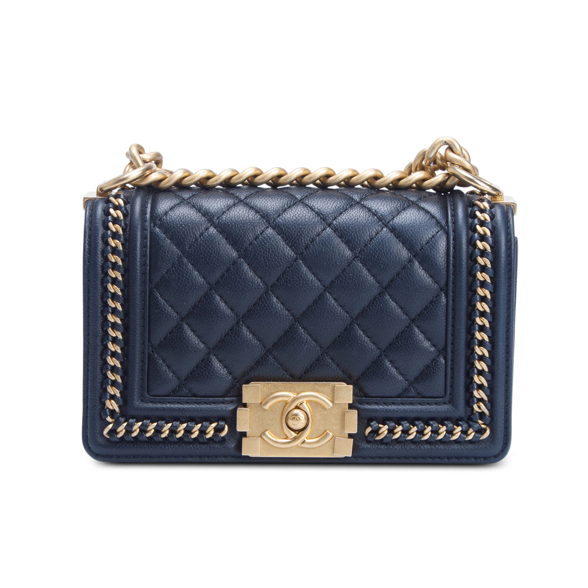 Chanel 2021 Black Caviar Quilted Small Chain Around Boy Flap w/ Box & Receipt