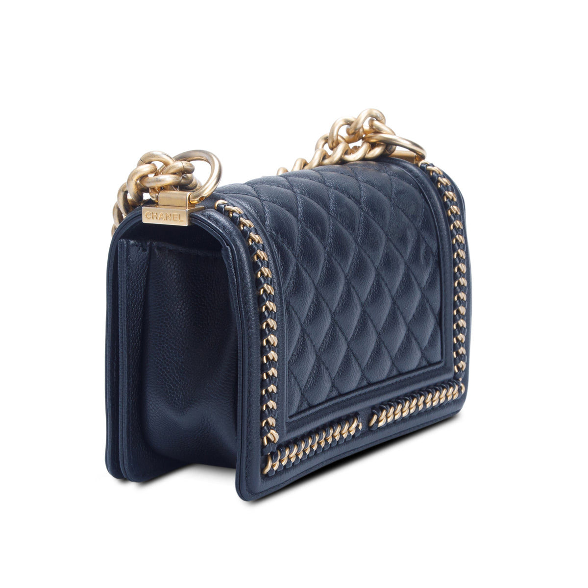 Chanel 2021 Black Caviar Quilted Small Chain Around Boy Flap w/ Box & Receipt