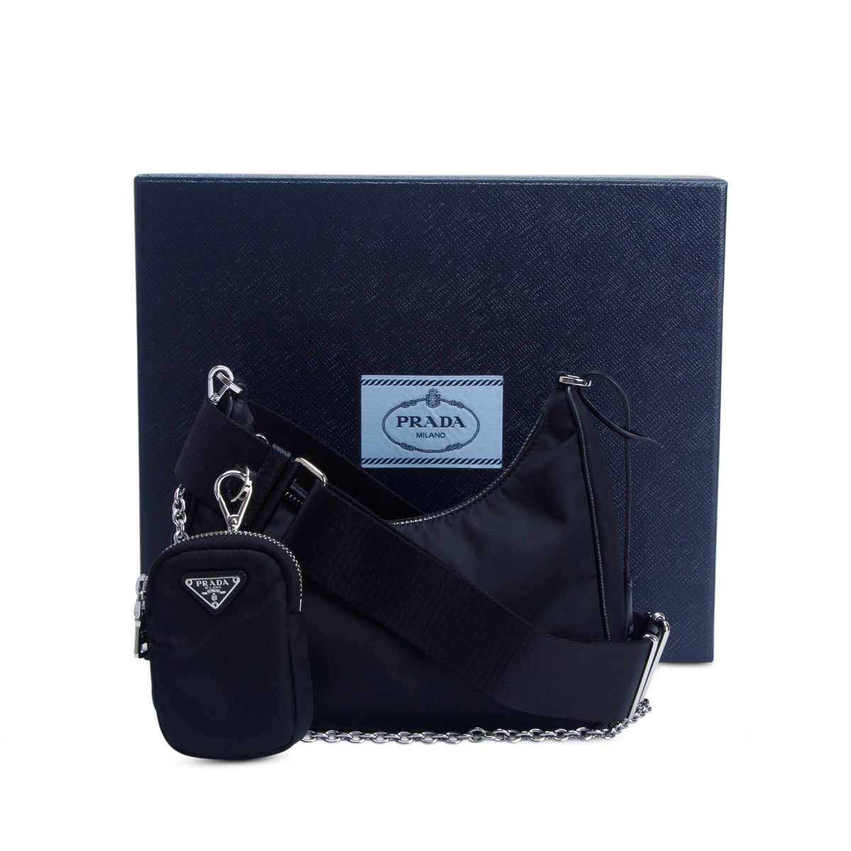Prada 2021 Black Re-Edition 2005 Re-Nylon Bag w/ Box, Authenticity Card & Straps