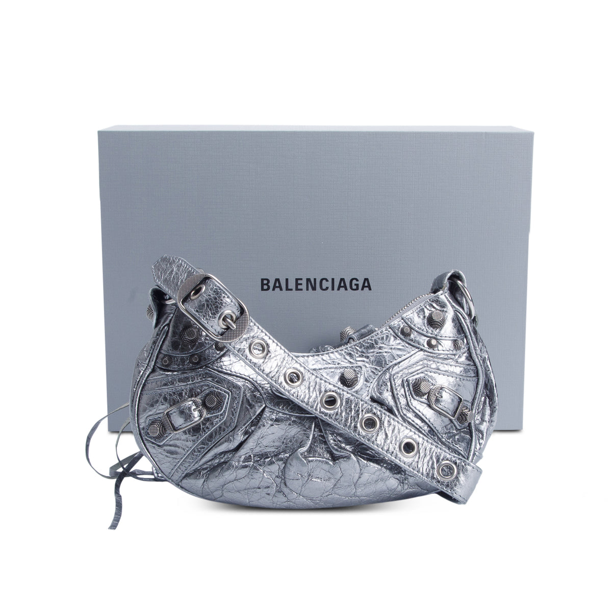 Balenciaga Silver Agneau Arena Le Cagole Shoulder Bag XS w/ Box