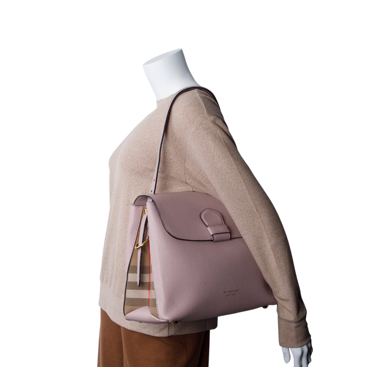 Burberry Pink Derby Calfskin House Check Medium Camberley Bag