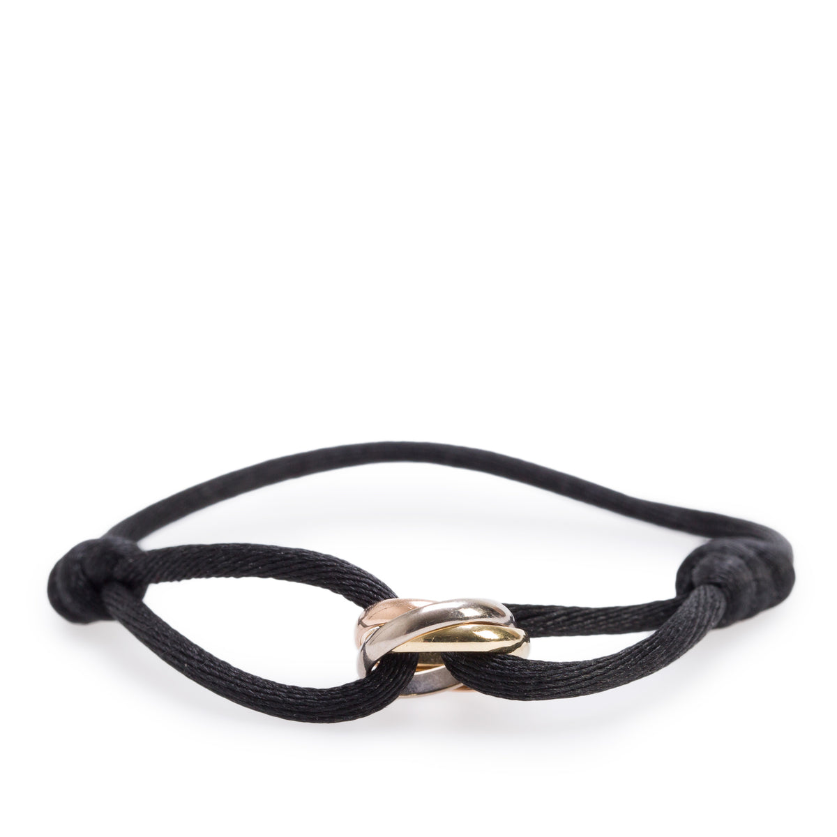 Cartier 18k White, Yellow & Rose Gold Trinity Black Cord Bracelet