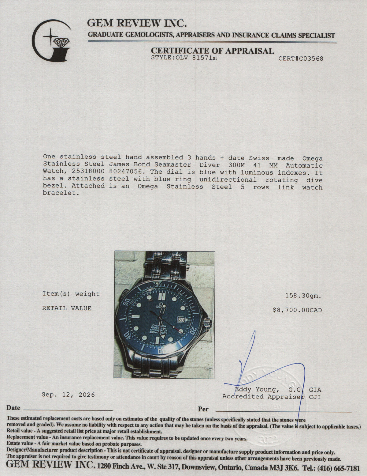 Omega Stainless Steel James Bond Seamaster Diver Chronometer 300M 41 MM Automatic Watch Blue Dial w/ Box & Papers