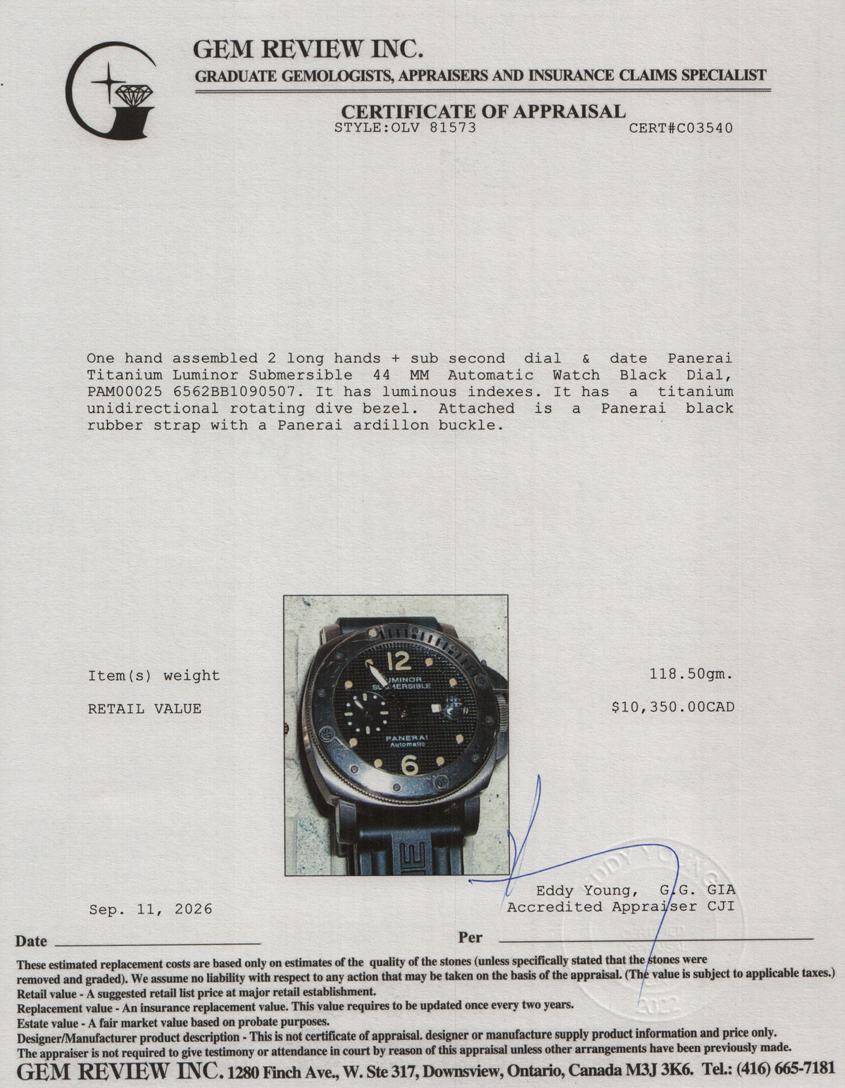 Panerai Titanium Luminor Submersible 44 MM Automatic Watch Black Dial PAM00025 w/ Box & Papers