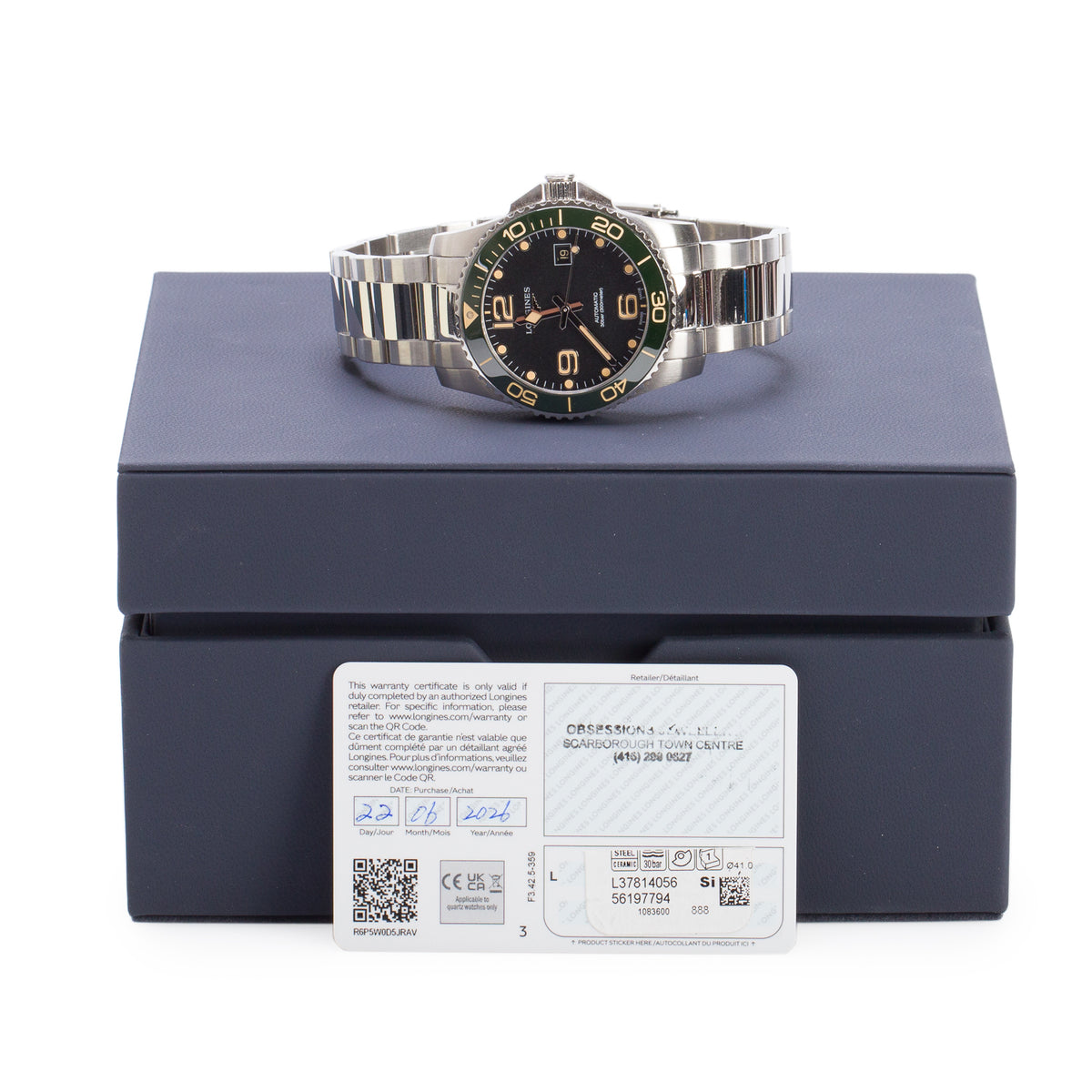 Longines 2026 Stainless Steel HydroConquest 41 MM Automatic Watch Green Bezel Black Dial w/ Box & Papers