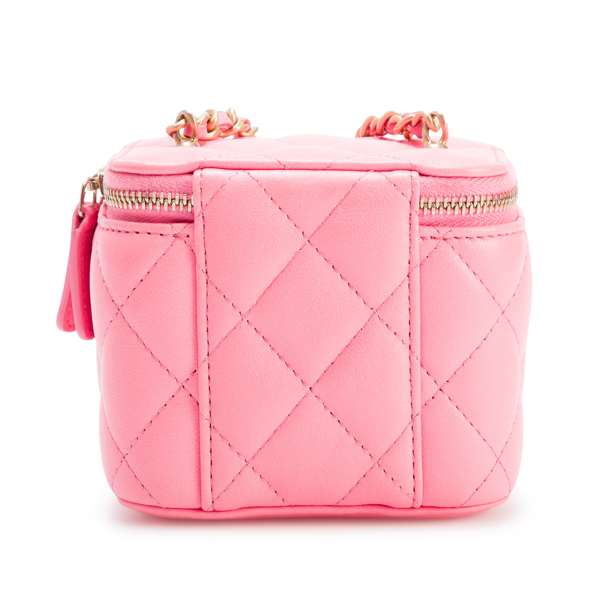 Chanel 2022 Pink Calfskin Leather Mini Pearl Crush Vanity Case w/ Box